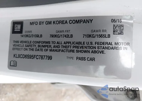 2015 Chevrolet Spark 1Lt Cvt from USA, damaged, VIN KL8CD6S95FC787799